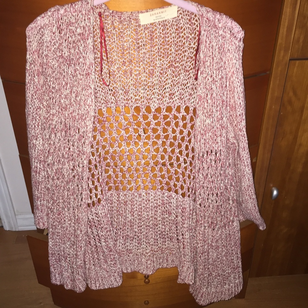 Zara Knit Red and Cream Cardigan